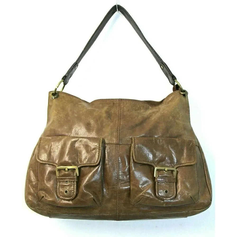 ROOMY Nino Bossi TAN BROWN GENUINE LEATHER ZIP TOP SHOULDER BAG HANDBAG PURSE
